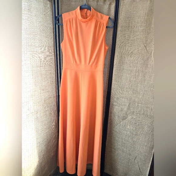homemade Dresses & Skirts - 70s Mod Orange Dress Sleeveless Flare Homemade Vintage
